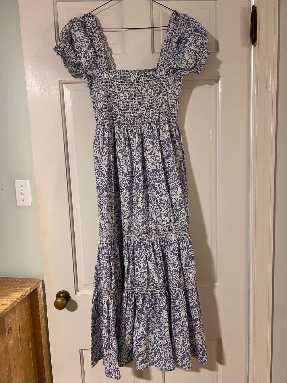 Blue Floral Smocked Maxi Dress - Women's